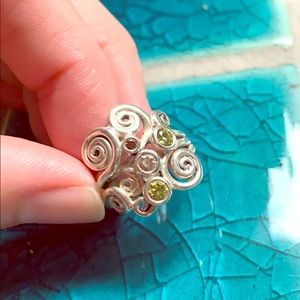 Sterling coated pewter ring w semi-precious stones